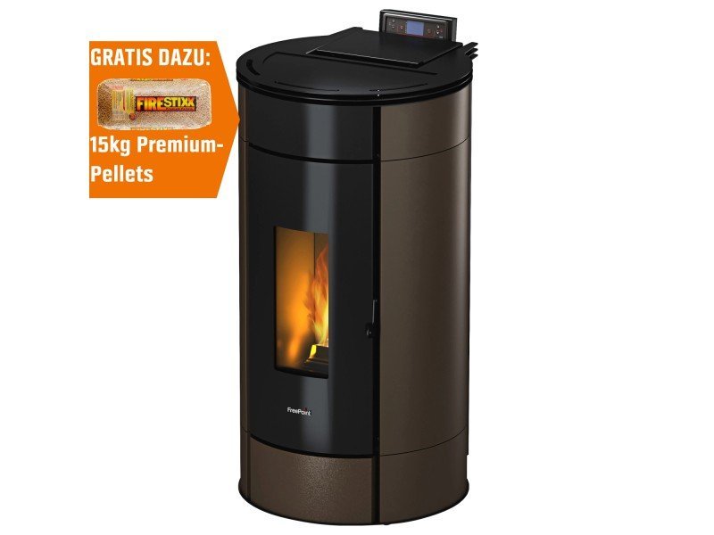 Freepoint Globe Pelletofen 10,5 kW – Stahl Braun mit Automatik und Fernbedienung
