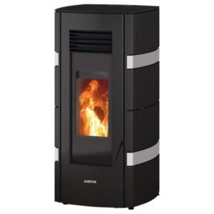 Justus Sia Pelletofen 8 kW – Schwarz-Weiß, Vollautomatik, Vermiculite-Brennraum und Fernbedienung