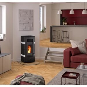 Justus Sia Pelletofen 8 kW – Schwarz-Weiß, Vollautomatik, Vermiculite-Brennraum und Fernbedienung