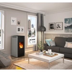 Justus Sirkos Aqua 2.0 wasserführender Pelletofen 9,4 kW – Taupe, mit WiFi und Fernbedienung
