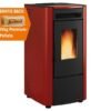 Firefix Ketty Pelletofen 6,3 kW – Schwarz-Bordeaux, Zeitbrand mit Guss-Brennraum
