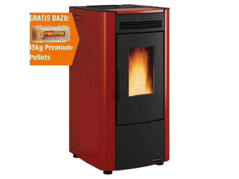 Firefix Ketty Pelletofen 6,3 kW – Schwarz-Bordeaux, Zeitbrand mit Guss-Brennraum