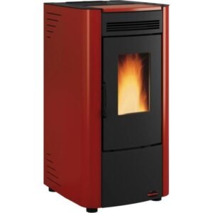 Firefix Ketty Pelletofen 6,3 kW – Schwarz-Bordeaux, Zeitbrand mit Guss-Brennraum