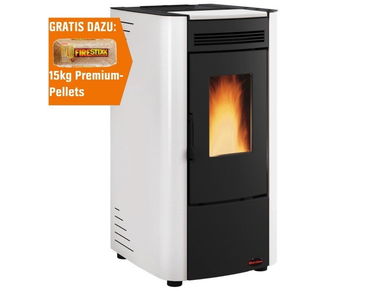 Firefix Ketty Pelletofen 6,3 kW – Schwarz-Weiß, klassisch mit Guss-Brennraum