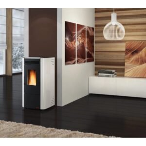 Firefix Ketty Pelletofen 6,3 kW – Schwarz-Weiß, klassisch mit Guss-Brennraum