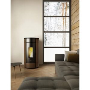 Freepoint Globe Pelletofen 10,5 kW – Stahl Braun mit Automatik und Fernbedienung