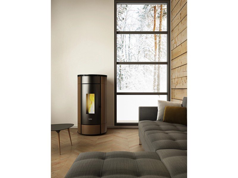 Freepoint Globe Pelletofen 10,5 kW – Stahl Braun mit Automatik und Fernbedienung – Bild 4