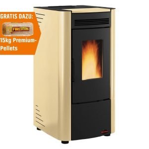 Firefix Ketty Pelletofen 6,3 kW – Schwarz-Beige, Zeitbrand mit Scheibenspülung
