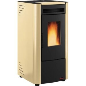 Firefix Ketty Pelletofen 6,3 kW – Schwarz-Beige, Zeitbrand mit Scheibenspülung