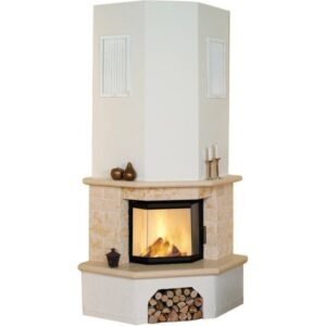 Hark Vermont Kaminofen-Bausatz 8 kW – Marmorverkleidung in Beige, Panoramascheibe und Montagematerial