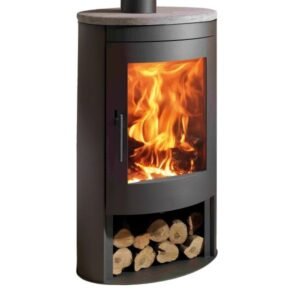 Panadero Oval 1 Kaminofen 8,7 kW – Stahl Schwarz, raumluftunabhängig mit Vermiculite-Brennraum