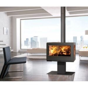 Panadero Harmonie 3V Kaminofen 7,9 kW – Stahl Schwarz Metallic, breite Bauform mit großem Sichtfenster