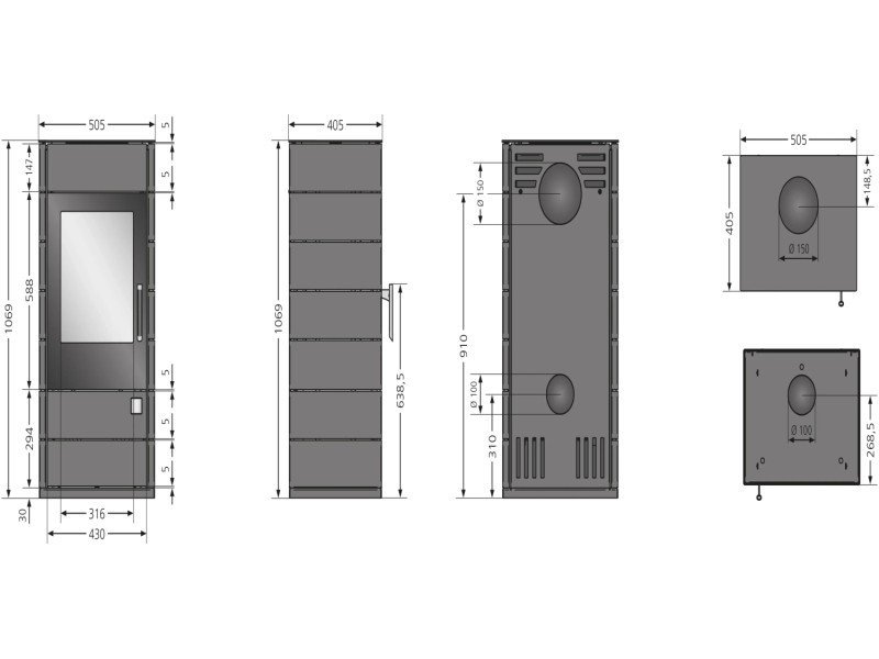 Justus Tova Kaminofen 6 kW – Stahl Schwarz, schlanke Säule für Scheitholz und Braunkohlebriketts – Bild 5