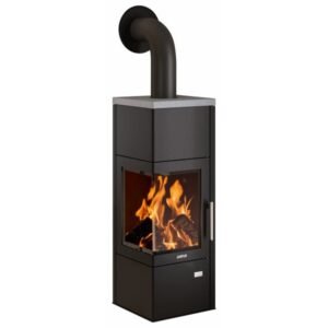 Justus Diego Wärme+ Kaminofen 6 kW – Stahl Schwarz mit Speichersteinen und Dreifach-Luftsystem