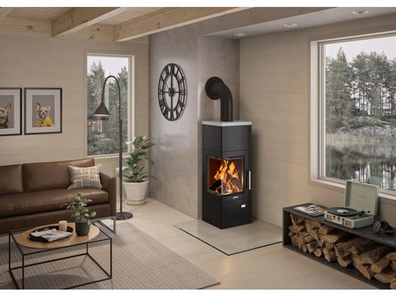 Justus Diego Wärme+ Kaminofen 6 kW – Stahl Schwarz mit Speichersteinen und Dreifach-Luftsystem – Bild 3
