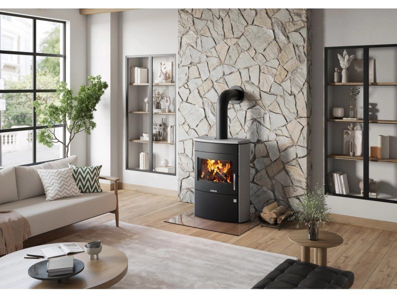 Justus Agero W+ Kaminofen 7 kW – grauer Speckstein mit XXL-Panoramascheibe und Speicherstein – Bild 3