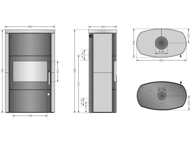 Justus Agero W+ Kaminofen 7 kW – grauer Speckstein mit XXL-Panoramascheibe und Speicherstein – Bild 4