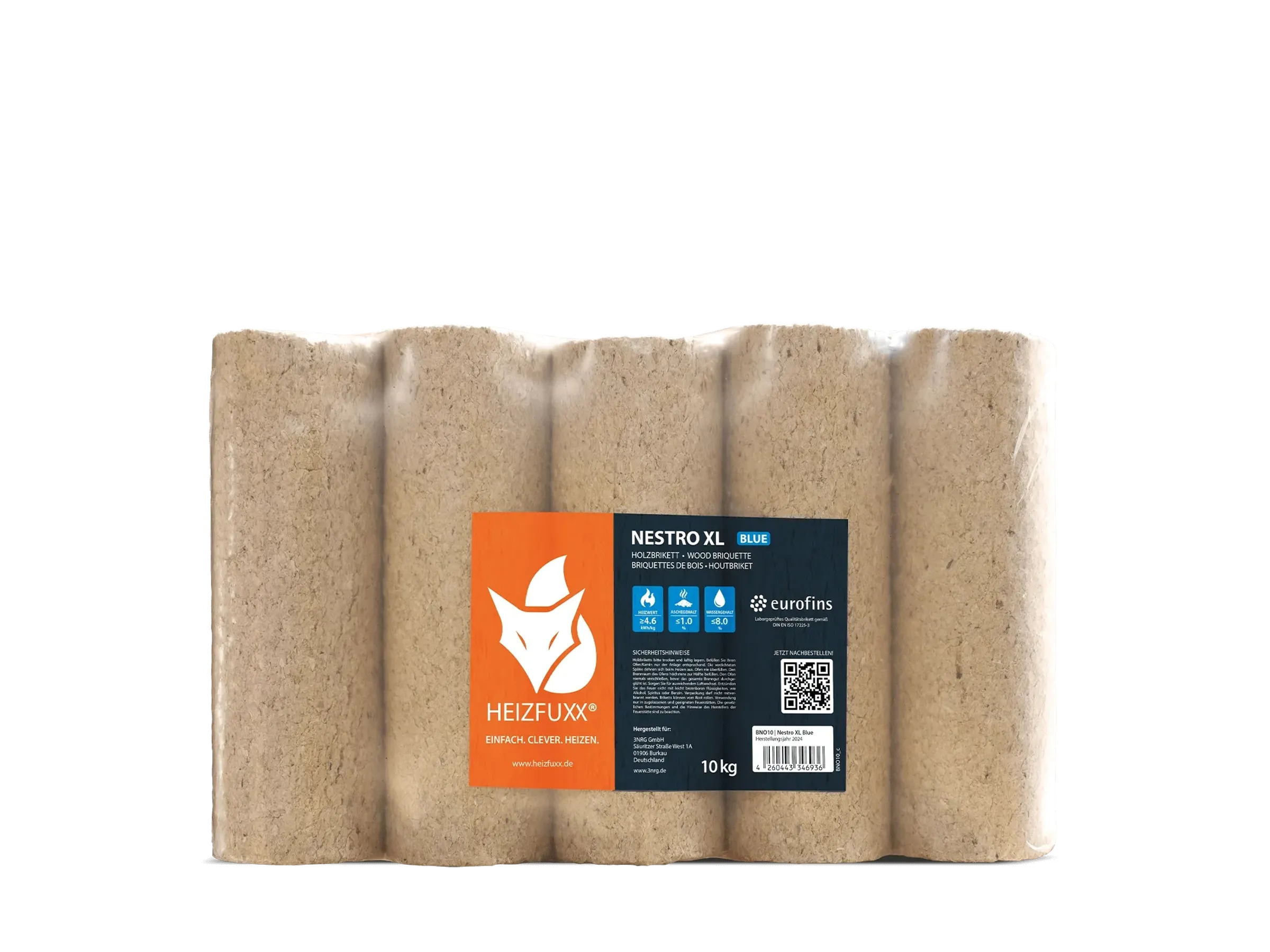 Heizfuxx Nestro XL Blue Holzbriketts aus Nadelholz – Palette 96 × 10 kg (960 kg) – Bild 4