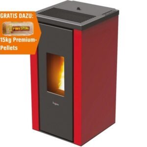 PEGASO Vera Pelletofen 7 kW – Stahl Bordeaux mit Gussbrennraum und Automatik