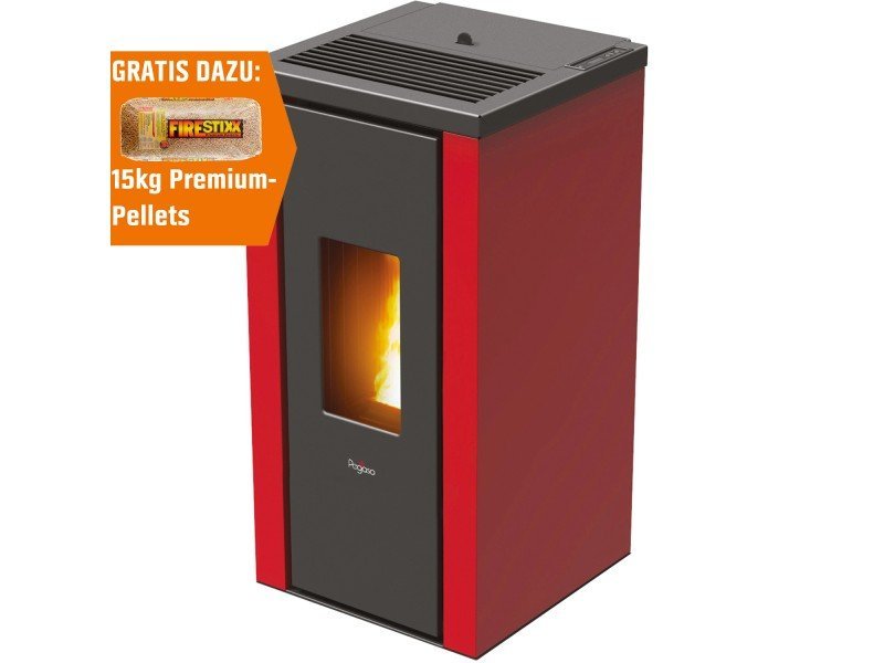 PEGASO Vera Pelletofen 7 kW – Stahl Bordeaux mit Gussbrennraum und Automatik