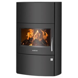 Justus Agero W+ Kaminofen 7 kW – Stahl Schwarz mit XXL-Panoramascheibe und Speicherstein