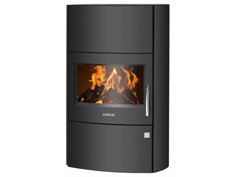 Justus Agero W+ Kaminofen 7 kW – Stahl Schwarz mit XXL-Panoramascheibe und Speicherstein