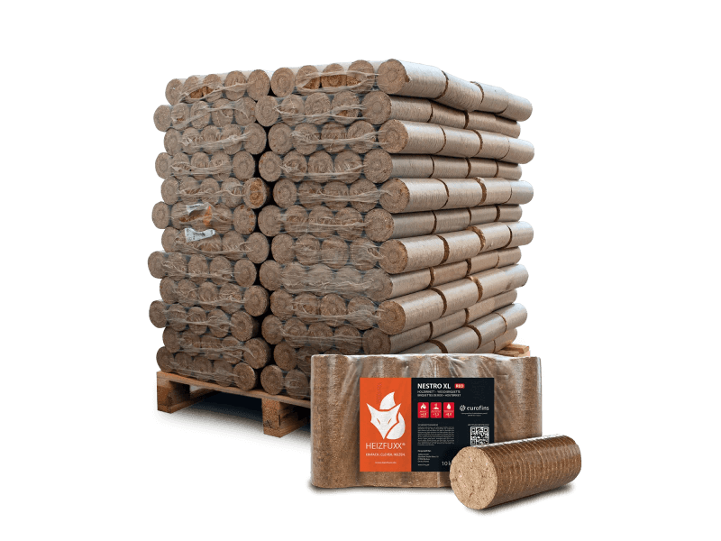 Heizfuxx Nestro XL Red Hartholzbriketts – Großpalette 960 kg mit 96 Gebinden à 10 kg