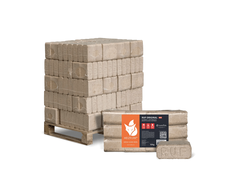 Heizfuxx RUF Original Red Hartholzbriketts – 300-kg-Palette, 30 Gebinde à 10 kg, FSC
