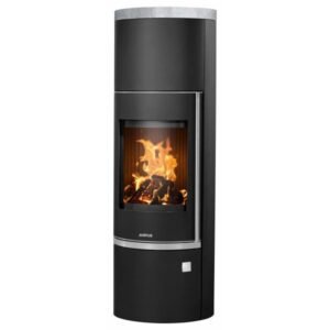 Justus Faro W+ 2.0 Wärmespeicher-Kaminofen 7 kW – Stahl Schwarz mit grauem Speckstein
