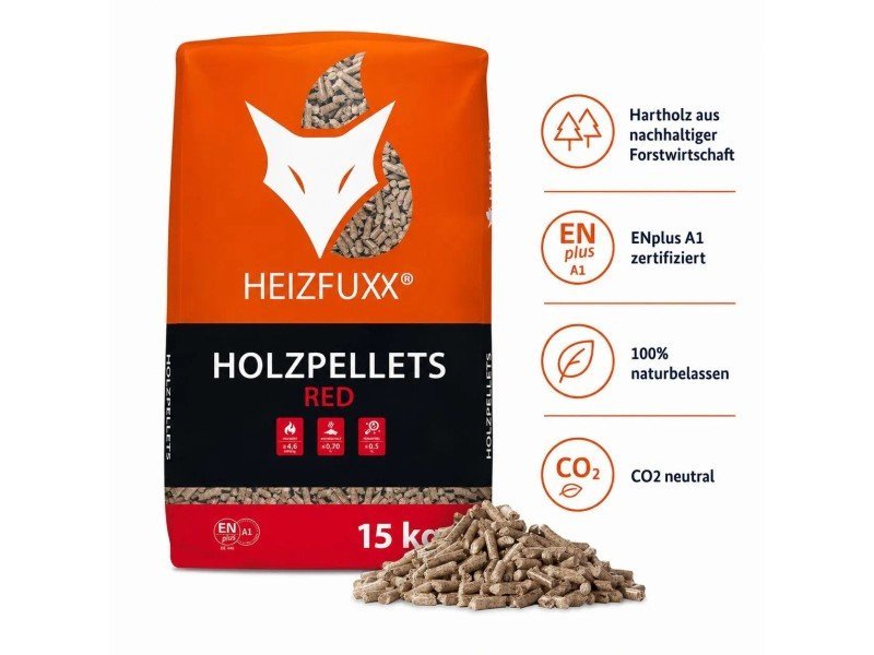 Heizfuxx Red ENplus A1 Holzpellets aus Hartholz – 2 Säcke à 15 kg, insgesamt 30 kg, FSC-zertifiziert – Bild 2