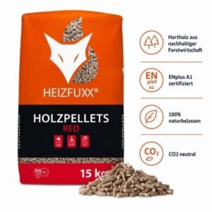 Heizfuxx Red ENplus A1 Hartholzpellets – 975-kg-Palette, 65 Säcke à 15 kg