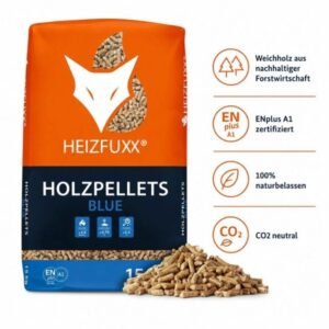 Heizfuxx Blue ENplus A1 Kiefernholzpellets – 300-kg-Palette, 20 Säcke à 15 kg