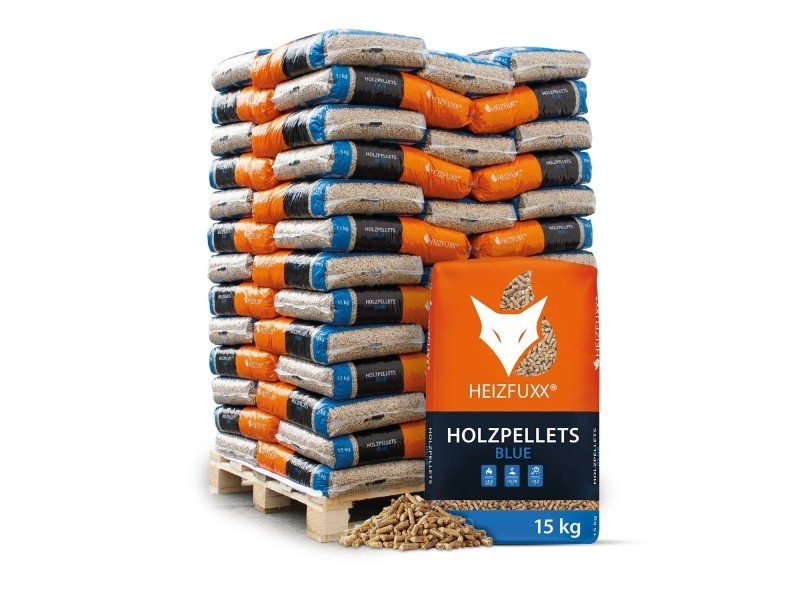 Heizfuxx Holzpellets Blue – Großpalette 975 kg, 65 Säcke à 15 kg, Kiefer, ENplus A1