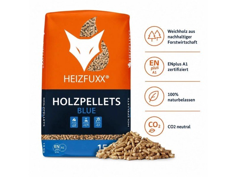 Heizfuxx Holzpellets Blue – Großpalette 975 kg, 65 Säcke à 15 kg, Kiefer, ENplus A1 – Bild 2
