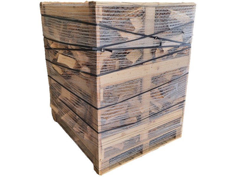 Eifelgrün Kaminholz 25 cm in kompakter Palettenbox – trocken, ofenfertig, ca. 350 kg, 115 × 105 × 105 cm