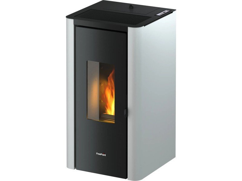 Freepoint Indi Pelletofen 7 kW – Stahl Weiß, Dauerbrand mit Automatik