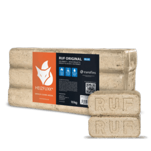 Heizfuxx RUF Original Blue Nadelholzbriketts – 300-kg-Palette, 30 Gebinde à 10 kg, FSC