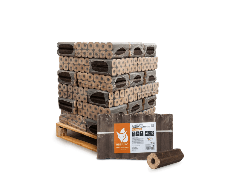 Heizfuxx PiniKay Octagon Hartholzbriketts – 300-kg-Palette, achteckig mit Zugloch, ENplus A1