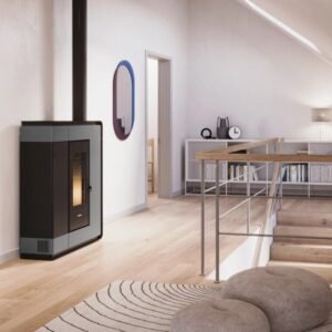 Freepoint Arco Pelletofen 7 kW – Stahl Titangrau, extra flach mit Automatik