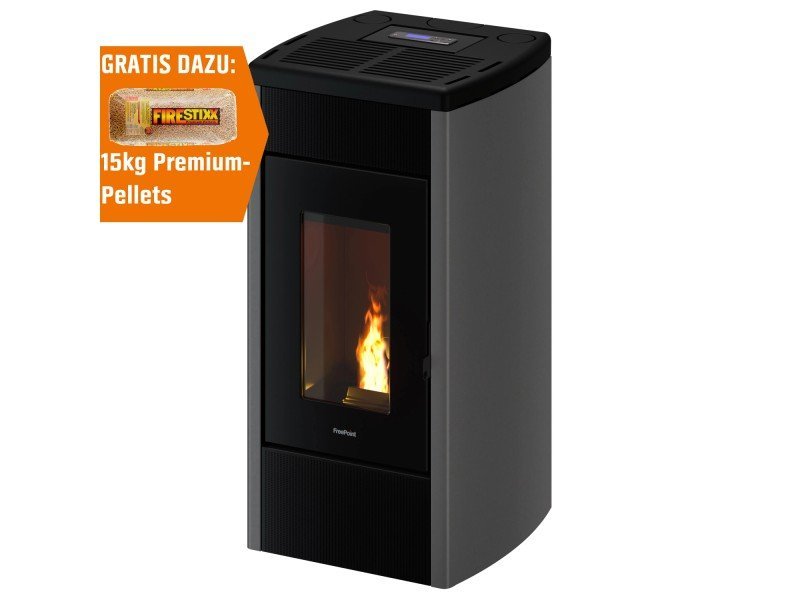 Freepoint Duke Pelletofen 14 kW – Stahl Silber mit WLAN und Gussbrennraum