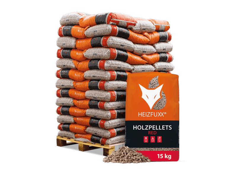 Heizfuxx Red ENplus A1 Hartholzpellets – 975-kg-Palette, 65 Säcke à 15 kg