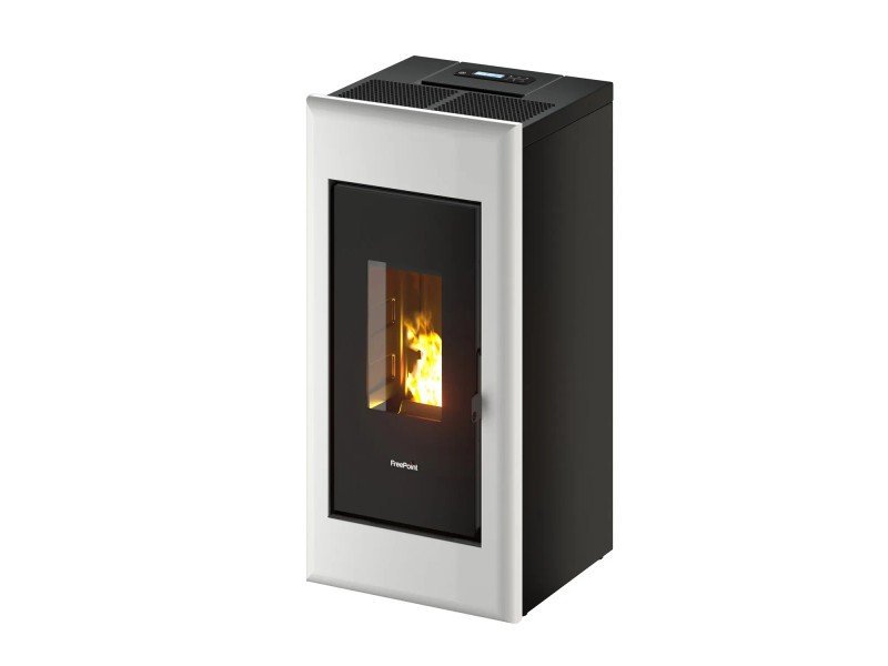 Freepoint One Airtight Pelletofen 7 kW – Stahl Weiß, raumluftunabhängig mit Fernbedienung