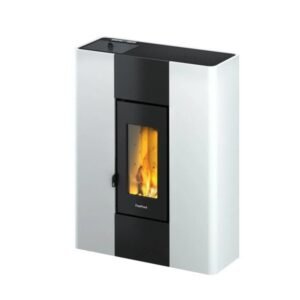 Freepoint Roxy Pelletofen 7 kW – Stahl Weiß, extra flach mit Fernbedienung