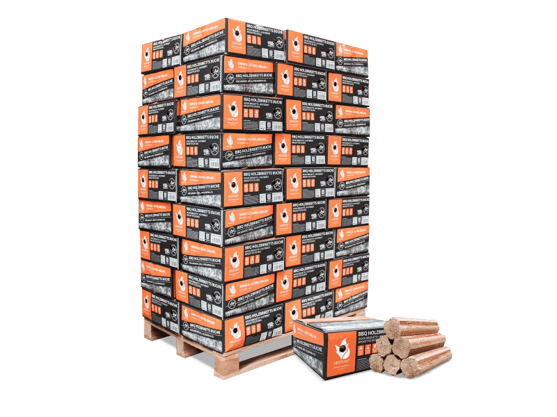 Heizfuxx BBQ-Buchenholzbriketts – Großpalette 972 kg, 54 Gebinde à 18 kg, DIN EN ISO 17225-3