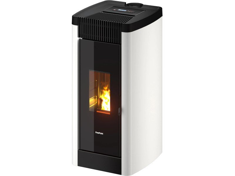 Freepoint STEE Pelletofen 8,5 kW – Stahl Weiß mit WLAN und Gussbrennraum