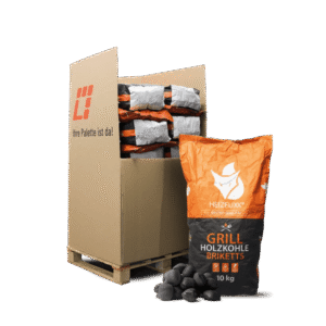Heizfuxx Grillbriketts Hartholz-Holzkohle – 200-kg-Palette, 20 Säcke à 10 kg, Gastro-Qualität