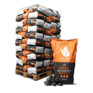 Heizfuxx Grillbriketts Hartholz – 600-kg-Palette, 60 Säcke à 10 kg, Gastro-Qualität, Körnung 30–50 mm