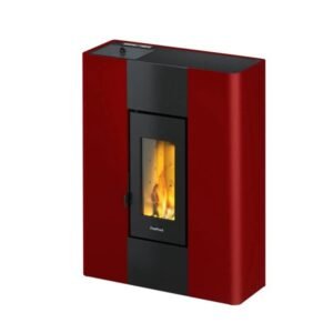 Freepoint Roxy Pelletofen 7 kW – Stahl Bordeaux, extra flach mit Fernbedienung