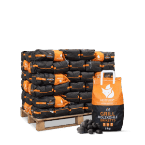 Heizfuxx Grillbriketts Hartholz in 5-kg-Säcken – 300-kg-Palette mit 60 Säcken, Gastro-Qualität