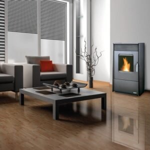 Rowi Pellet Easy Premium Pelletofen 9 kW – Grau mit Gebläse, Timer und Fernbedienung